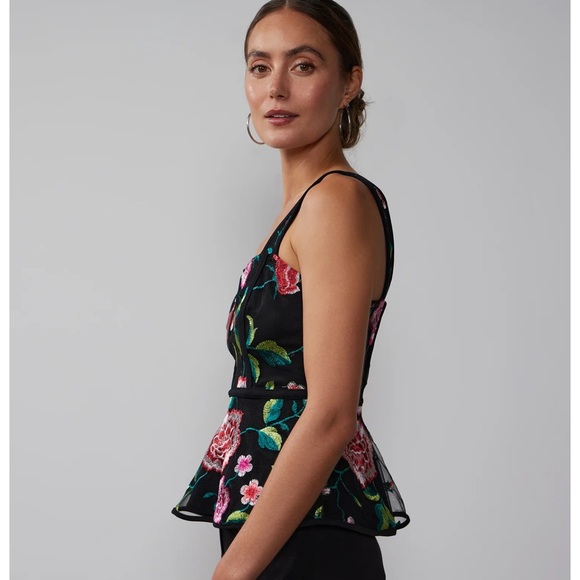 New York and Company Embroidered Mesh Peplum Top - Picture 4 of 6